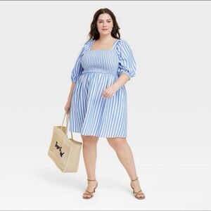 NWT Ava and Viv Balloon Elbow Sleeve Smocked Mini Dress - 2X